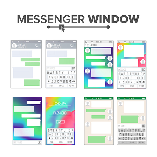 Chat, Sms Application Vector Template. Message Boxes. Modern Mobile Keyboard Isolated Illustration