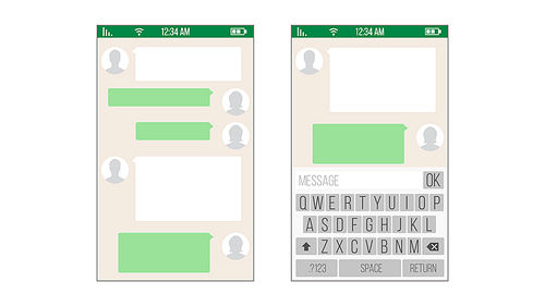 Mobile UI Kit Messenger Vector. Chat App Design Template. Modern Mobile Keyboard Isolated Illustration