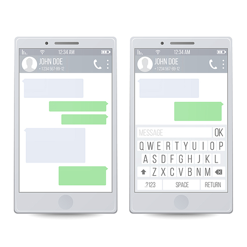 Smartphone. Speech Bubbles On Phone Screen. Chatting SMS Messages. Vector Illustration
