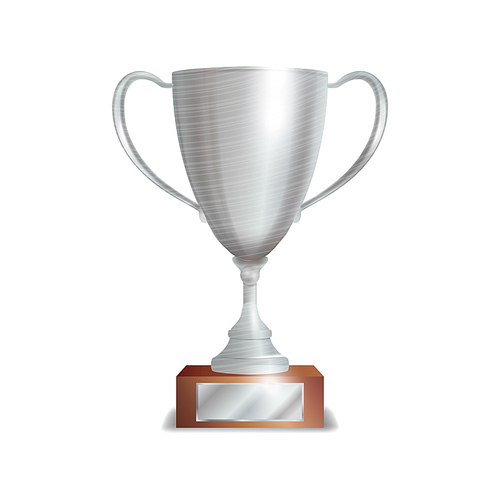 Silver Trophy Cup. Winner Concept. Award Design. Isolated On White Background Vector Illustration.