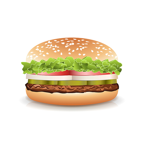 Fast Food Realistic Popular Burger Vector. Photo Realistic Illustration Of The Double Cheeseburger Isolated On White Background.
