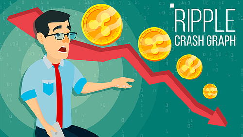 Ripple Crash Graph Vector. Surprised Investor. Negative Growth Exchange Trading. Collapse Of Crypto Currency. Ripple Crypto Currency Market Concept. Annoyance, Panic. Cartoon Illustration