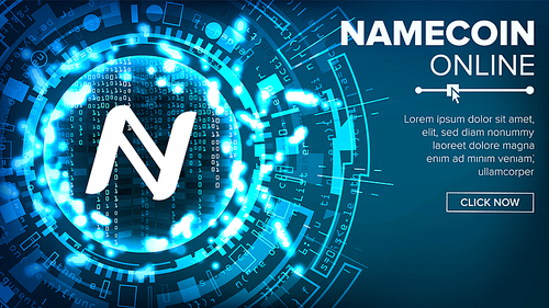 Namecoin Abstract Technology Background Vector. Binary Code. Fintech Blockchain. Cryptography. Cryptocurrency Mining Concept
