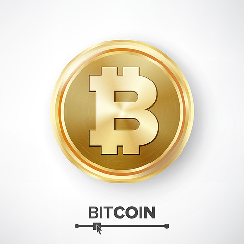 Bitcoin Gold Coin Vector. Realistic Crypto Currency Money And Finance Sign Illustration. Bitcoin Digital Currency Counter Icon. Fintech Blockchain. World Cryptography