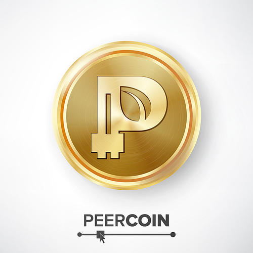Peercoin Gold Coin Vector. Realistic Crypto Currency Money And Finance Sign Illustration. Peercoin Digital Currency Counter Icon. Fintech Blockchain.