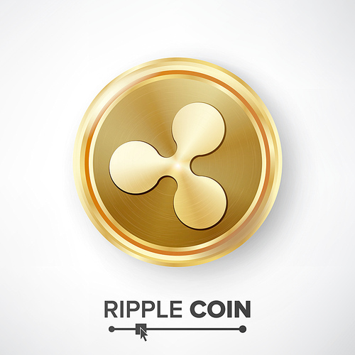 Ripple Coin Gold Coin Vector. Realistic Crypto Currency Money And Finance Sign Illustration. Ripple Coin Digital Currency Counter Icon. Fintech Blockchain.