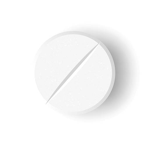 White 3D Medical Pill Or Drug Vector Illustration. Realistic Tablet With Soft Shadow In Front Isolated On White