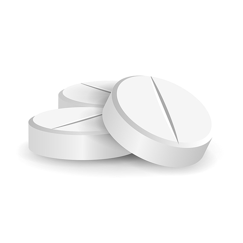 White 3D Medical Pills Or Drugs Vector Illustration. Tablets Set In Different Positions Isolated On White Background. Vitamin And Painkiller