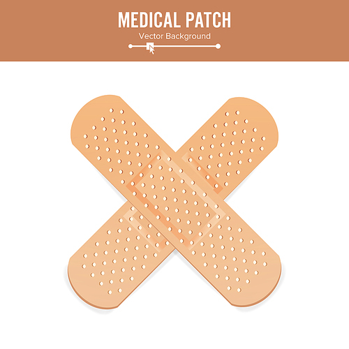 Medical Patch Vector. Two Sides. Adhesive Waterproof Aid Band Plaster Strips Varieties Icons Collection. Realistic Illustration Isolated On White