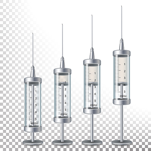 Glass Medical Syringe Isolated Vector. 3d Realistic