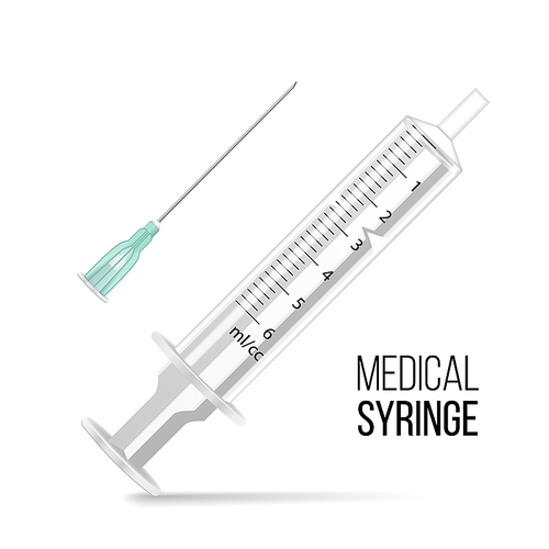 Vector Plastic Medical Syringe For Injection Isolated 3d Realistic Illustration. Transparent Background.