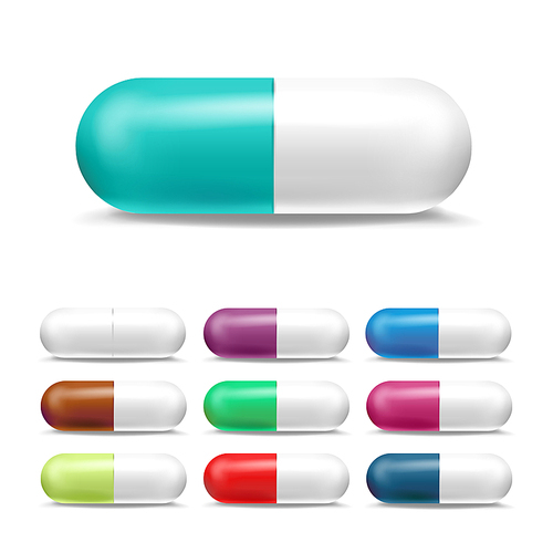 Capsule Pill Vector. Tablet, Pharmaceutical Antibiotic Isolated Illustration