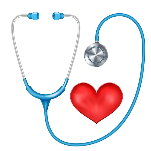 Stethoscope Isolated Vector. Medical Equipment. Red Heart. Health are Concept. Isolated On White Background Illustration