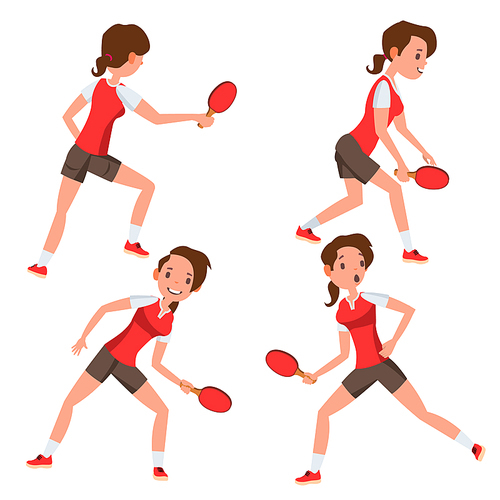 Table Tennis Young Woman Player Vector. Twists The Ball. Ping Pong. Girl Athlete. Flat Cartoon Illustration