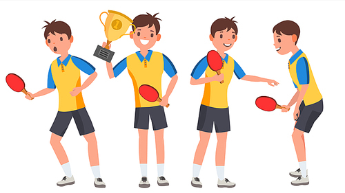 Table Tennis Player Male Vector. Game Match. Ping Pong. Isolated Flat Cartoon Character Illustration