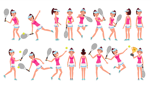 Professional Tennis Player Vector. Summer Sport. Players Training With Tennis Racket. Isolated On White Cartoon Character Illustration