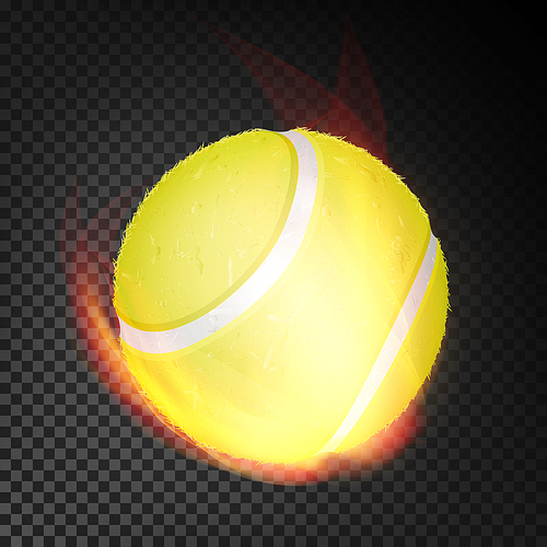Tennis Ball Vector Realistic. Yellow Tennis Ball In Burning Style Isolated On Transparent Background
