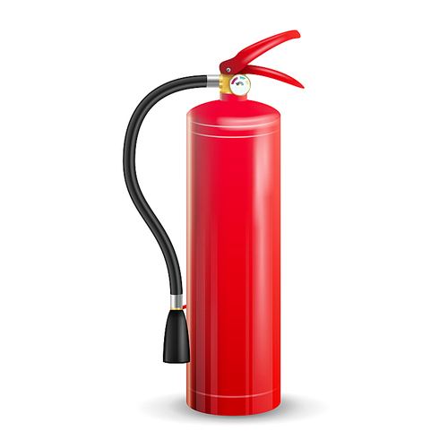 Classic Fire Extinguisher Vector. Metal Glossiness 3D Realistic Red Fire Extinguisher Isolated Illustration