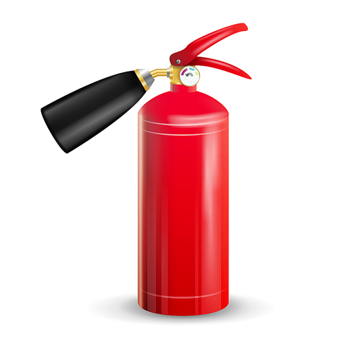 Fire Extinguisher Vector. 3D Realistic Red Fire Extinguisher Sign Isolated Illustration