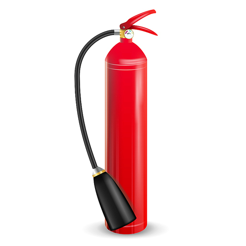 Classic Fire Extinguisher Vector. Metal Glossiness 3D Realistic Red Fire Extinguisher Isolated Illustration