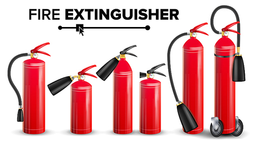 Red Fire Extinguisher Vector. Metal Red Fire Extinguisher Isolated Illustration