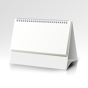 White Blank Paper Desk Spiral Calendar. Spiral Calendar Vector Template. Vertical Table Calendar