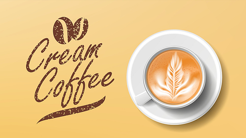 cup of coffee vector. orange  top view. cream coffee mug. caffeine drink. illustration