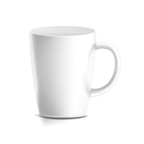 White Mug Vector. 3D Realistic Ceramic Coffee, Tea Cup Isolated On White. Classic Office Cup Mock Up With Handle Illustration.