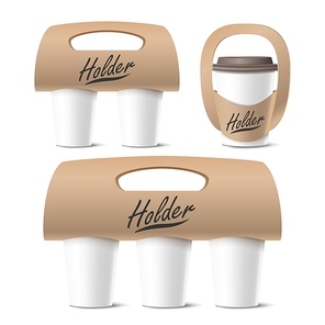 Coffee Cups Holder Set Vector. Realistic Mockup. Empty Packaging For Carrying. One, Two, Three Cups. Hot Drink. Take Away Cafe Coffee Cups Holder Mockup. Isolated