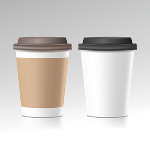 3d Coffee Paper Cup Vector. Collection 3d Coffee Cup Mockup. Isolated Illustration