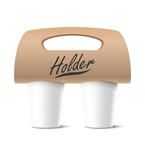 Coffee Cups Holder Vector. Realistic Mockup. Empty Packaging For Carrying. Two Cups. Hot Drink. Take Away Cafe Coffee Cups Holder Mockup. Isolated
