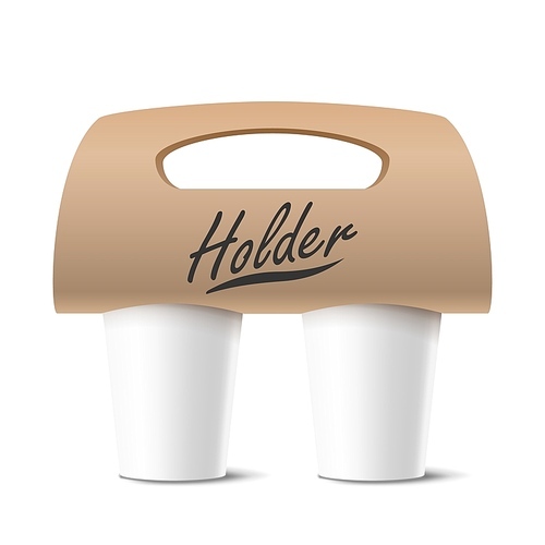 Coffee Cups Holder Vector. Realistic Mockup. Empty Packaging For Carrying. Two Cups. Hot Drink. Take Away Cafe Coffee Cups Holder Mockup. Isolated