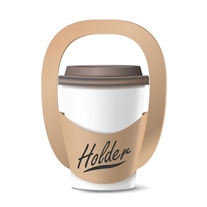 Coffee Cup Holder Vector. Realistic Mockup. Empty Packaging For Carrying. One Cup. Take Away Cafe Coffee Cup Holder Mockup. Illustration