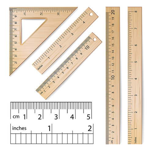 Wooden Rulers Set Vector. Metric Imperial. Centimeter, Inch. Classic Education Measure Tools Equipment Illustration Isolated On White Background.