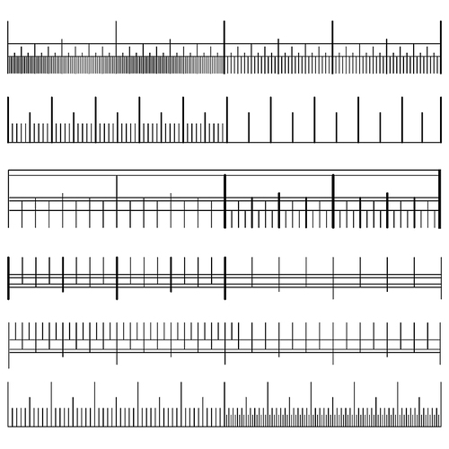 Size Indicator Set Vector. Ruler Scale Distances. Graduation. Size Indicator Units. Centimeter And Inches. Isolated Illustration