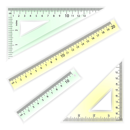 Ruler And Triangles Vector. Centimeter And Inch. Simple School Measurement Tool Equipment Illustration Isolated On White Background. Several Instruments Variants