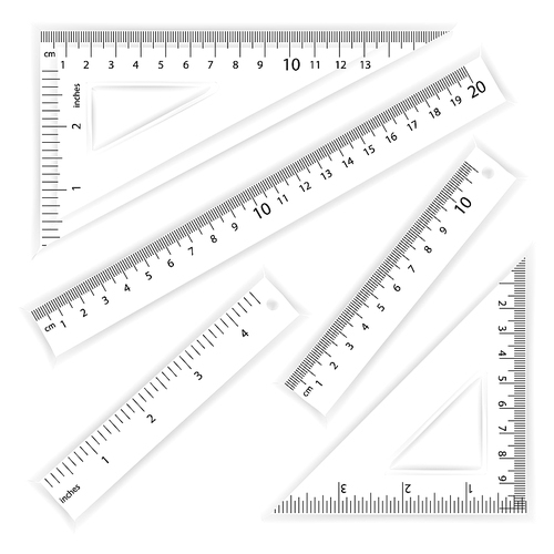 Ruler And Triangles Vector. Centimeter And Inch. Simple School Measurement Tool Equipment Illustration Isolated On White Background. Several Instruments Variants