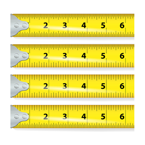 Yellow Measure Tape Vector. Centimeter And Inch. Measure Tool Equipment Isolated On White Background. Several Variants, Proportional Scaled.