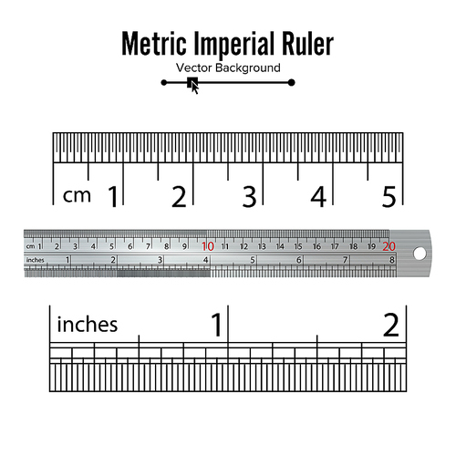 Metric Imperial Rulers Vector. Centimeter And Inch. Measure Tools Equipment Isolated On White Background.