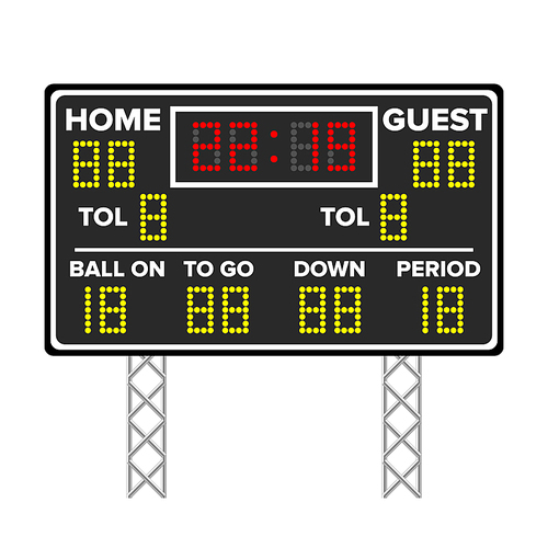 American Football Scoreboard. Sport Game Score. Digital LED Dots. Vector