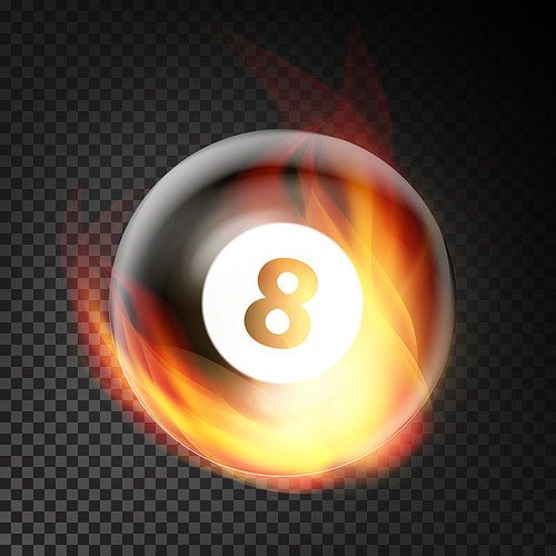 billiard ball vector realistic. billiard ball 8 in burning style. transparent