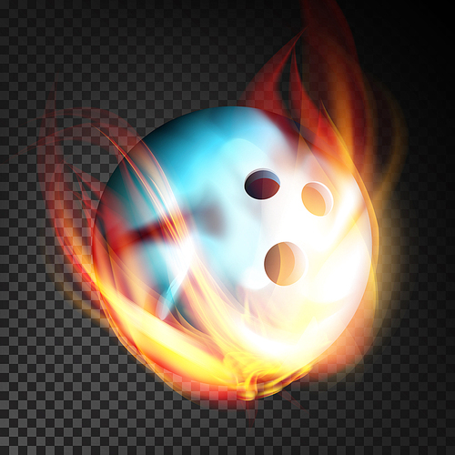 Bowling Ball In Fire Vector Realistic. Burning Bowling Ball. Transparent Background