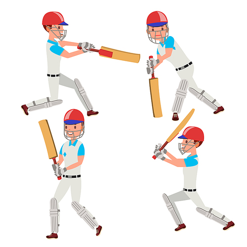 Cricket Player Male Vector. Cricket Team Characters. Flat Cartoon Illustration