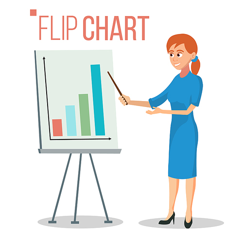 Flip Chart Presentation Concept Vector. Woman Showing Strategy Presentation. Training Conference Meeting. Flat Cartoon Isolated Illustration. Business Info