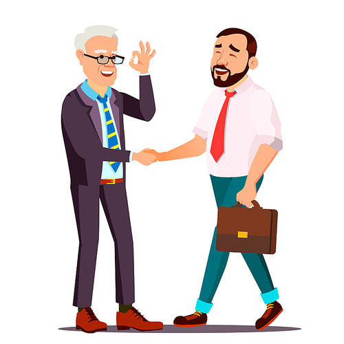 Happy Client Vector. Business Concept. Suit. Partners And Clients. Meeting Handshaking. Agreement Sign. Isolated Flat Cartoon Character Illustration