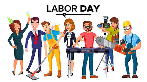 Labor Day Vector. Modern Workers Set. A Group Of People Of Different Professions. Flat Isolated Cartoon Character Illustration