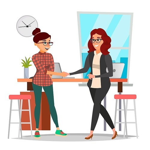 Business Partnership Concept Vector. Two Business Woman. Signing Contract Agreement. Office Meeting. Isolated Flat Cartoon Illustration