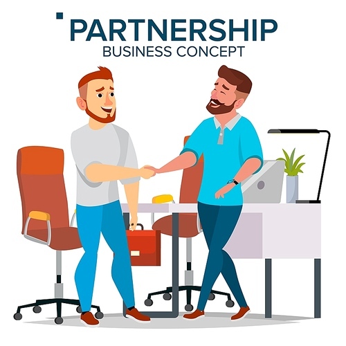 Business Partnership Concept Vector. Two Business Man. Closing deal Document. Business Connection. Flat Cartoon Illustration