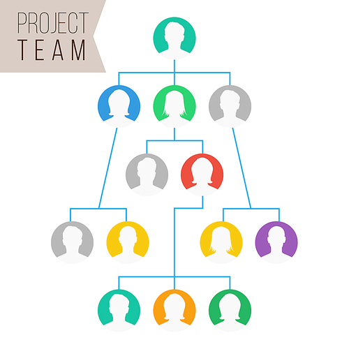 Project Team Organization Chart Vector. Colleagues Working Together. The Hierarchical Diagram Illustration