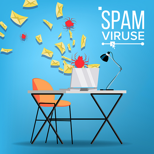 Spam Virus Vector. Internet Technology. Online Mail Attack. Hack Information. Web Crime. Danger E-mail. Fraud. Internet Security. Data Protection. Alert Trojan Protect Illustration